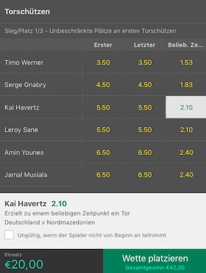 Deutschland Nordmazedonien Torschützenwetten Bet365