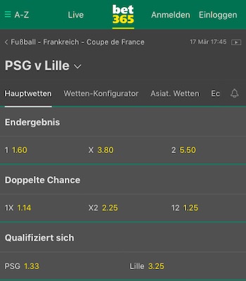 PSG Lille Quoten Bet365
