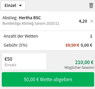 Hertha Abstieg Quote Tipico