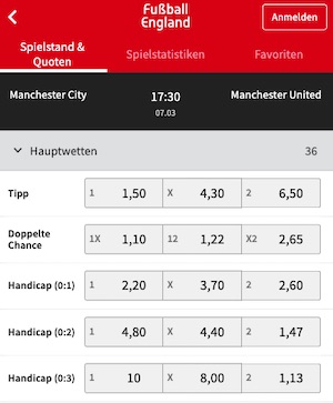 Manchester Derby Quoten Tipico