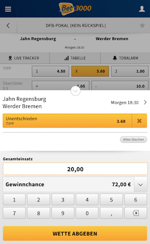 Bet3000 DFB Pokal Wett Tipp