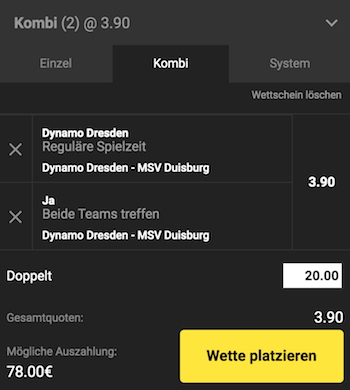 Unibet Wettschein - Dynamo Dresden