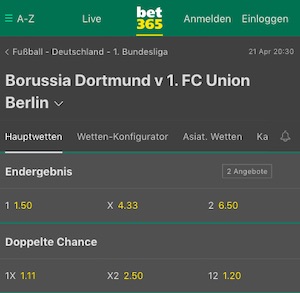 Bet365 Dortmund Union Quoten