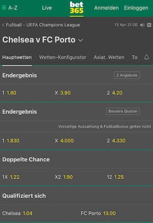 Chelsea Porto Quoten Bet365