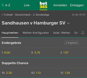 Bet365 Sandhausen Hamburger SV Quoten