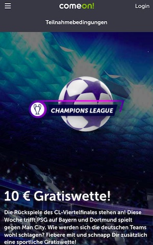 CL Gratiswette bei Comeon