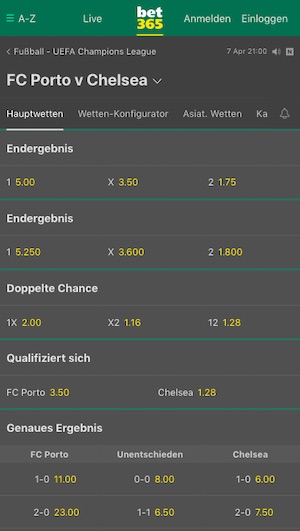 Bet365 Porto Chelsea Quoten