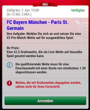 SkyBet Live Gratiswette Bayern Paris