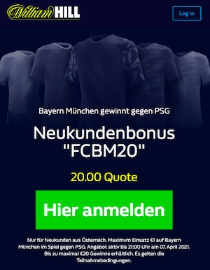 Bayern Quote 20 vs PSG William Hill