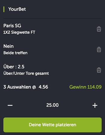 Comeon PSG Wettschein