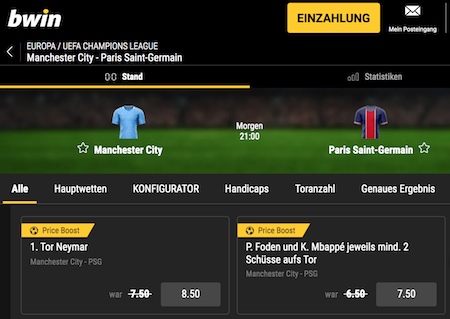 Man City PSG Bwin Quoten Boost