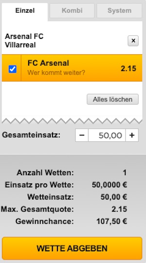 Arsenal Villareal Aufstieg Quote