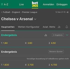 Chelsea Arsenal Quoten Bet365