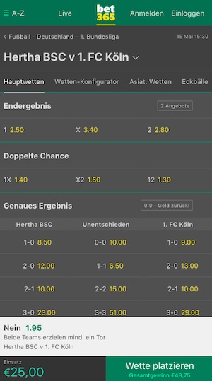 Bet365 Hertha Köln Quoten