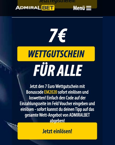 7 Euro EM Wettgutschein Admiral Bet