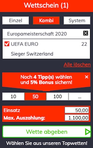 Schweiz EM Sieger Quote Bahigo