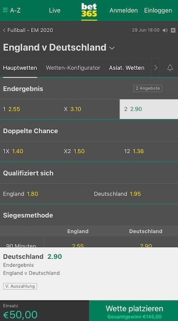 Bet365 England Deutschland Quoten