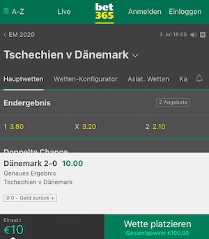 Tschechien Dänemark Quoten Bet365