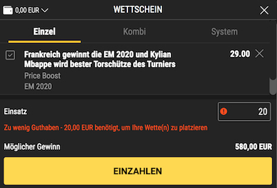 bwin price boost em 2021