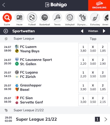 Bahigo Sportwetten Angebot
