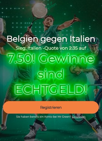 Mr Green Belgien Italien Quotenboost