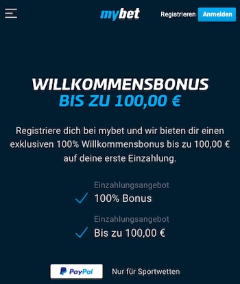 Mybet 100€ Willkommensbonus