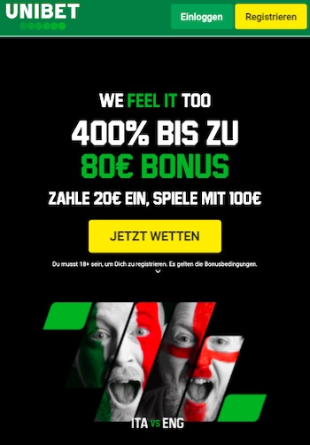 Unibet Willkommensbonus 400 Prozent