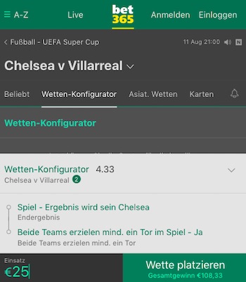 Chelsea Villareal Quoten Bet365