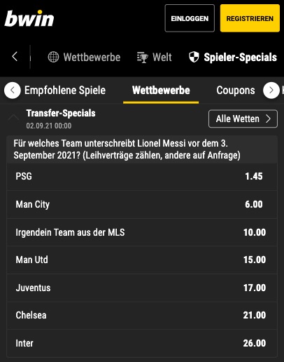 Messi Transfer Quoten Bwin