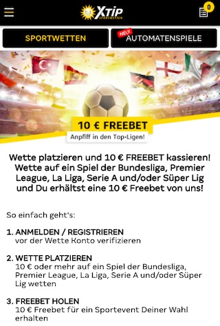 Top Ligen Start FreeBet bei XTiP