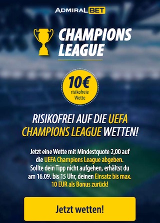 Risikofreie Admiralbet Champions League Wette