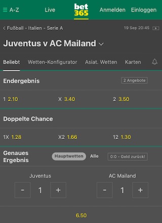 Bet365 Juventus Milan Quoten