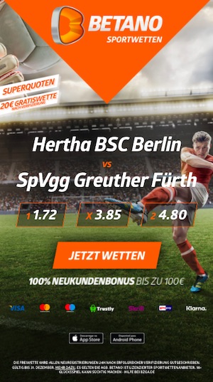 Hertha BSC Greuther Fürth Quoten Betano