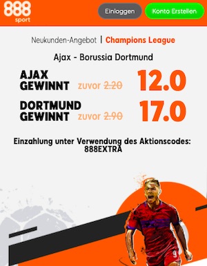 Ajax Dortmund Quoten bei 888sport
