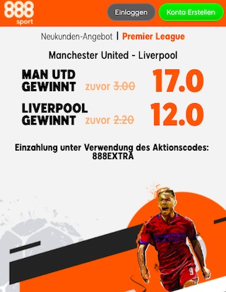 Man United - Liverpool Quoten Boost bei 888sport