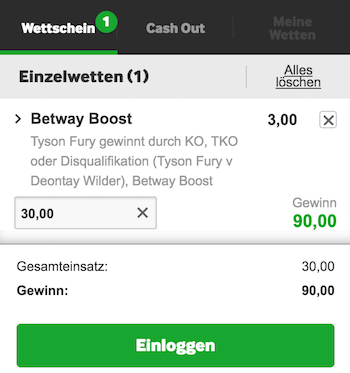 Betway Quoten Boost Fury - Wilder