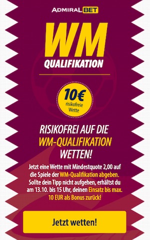 Risikofreie WM Quali Wette Admiralbet