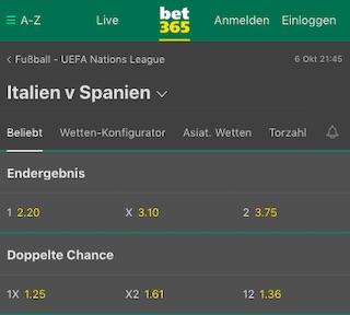 Italien Spanien Bet365 Quoten