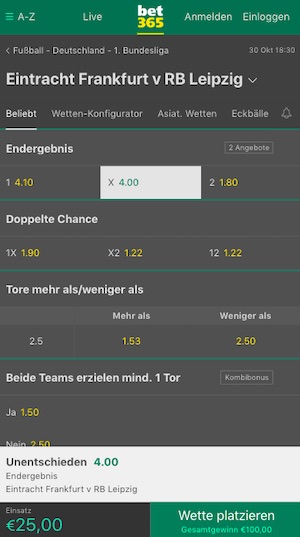 Frankfurt Leipzig Quoten Bet365