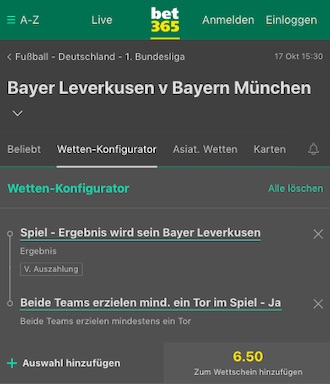 Bet365 Leverkusen Bayern Quoten