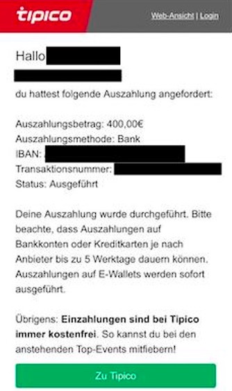 Tipico Banküberweisung Auszahlung