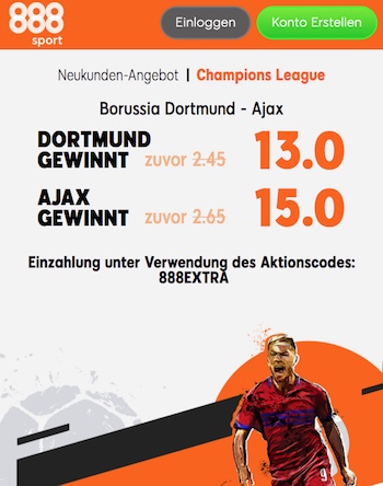 Dortmund - Ajax Quoten Boost 888Sport