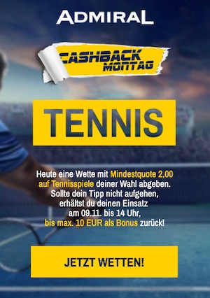 Tennis Cashback Montag Admiralbet