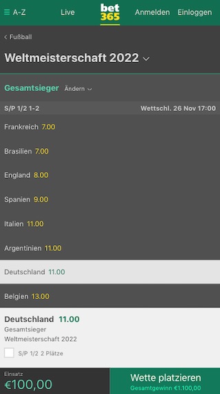 Deutschland WM Quote Bet365