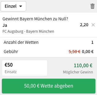 Bayern Sieg zu Null Quote tipico