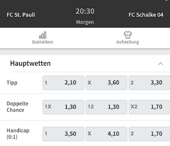 st. Pauli Schalke Quoten bei Tipico