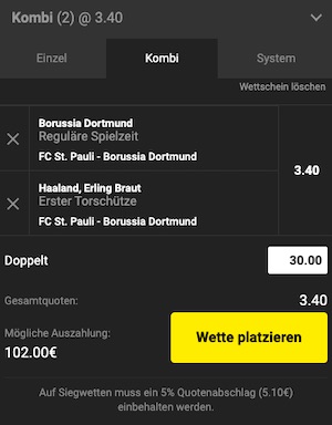 Unibet St. Pauli Dortmund Quote