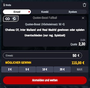 Kombi Quotenboost bei Winamax