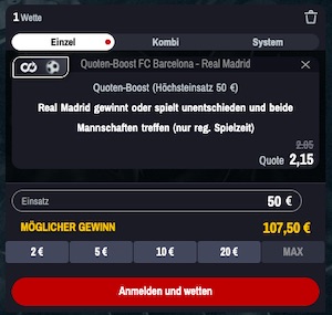 Barcelona Real Quotenboost bei Winamax