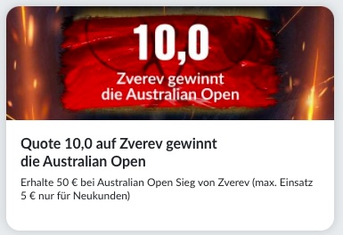 Australian Open Zverev Boost 10.00 BildBet